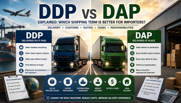 Comparaison entre les Incoterms DDP et DAP avec camions, opérations douanières et logistique internationale